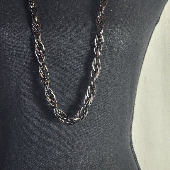 Chico's Pewter Chocolate Metal Tone Chunky Long Stmt 37.5" Rope Chain Necklace - Picture 6 of 16
